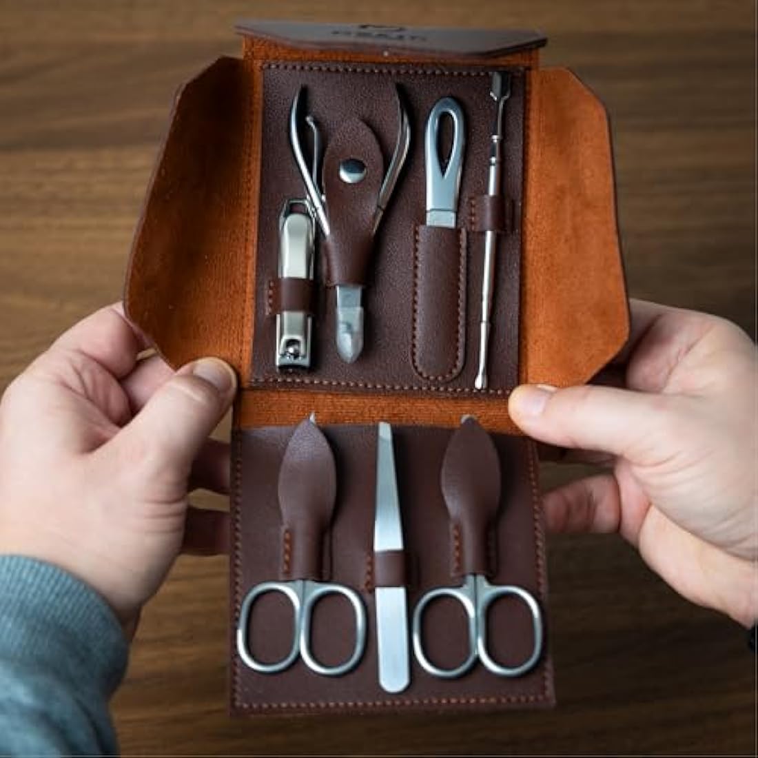 Ozric Luxury Mens Manicure Set, Pedicure Set - Nail Clippers & Grooming Kit for Men & Women, Stainless Steel Nail Kit with Brown PU Leather Travel Pouch, UK Designed Elegance