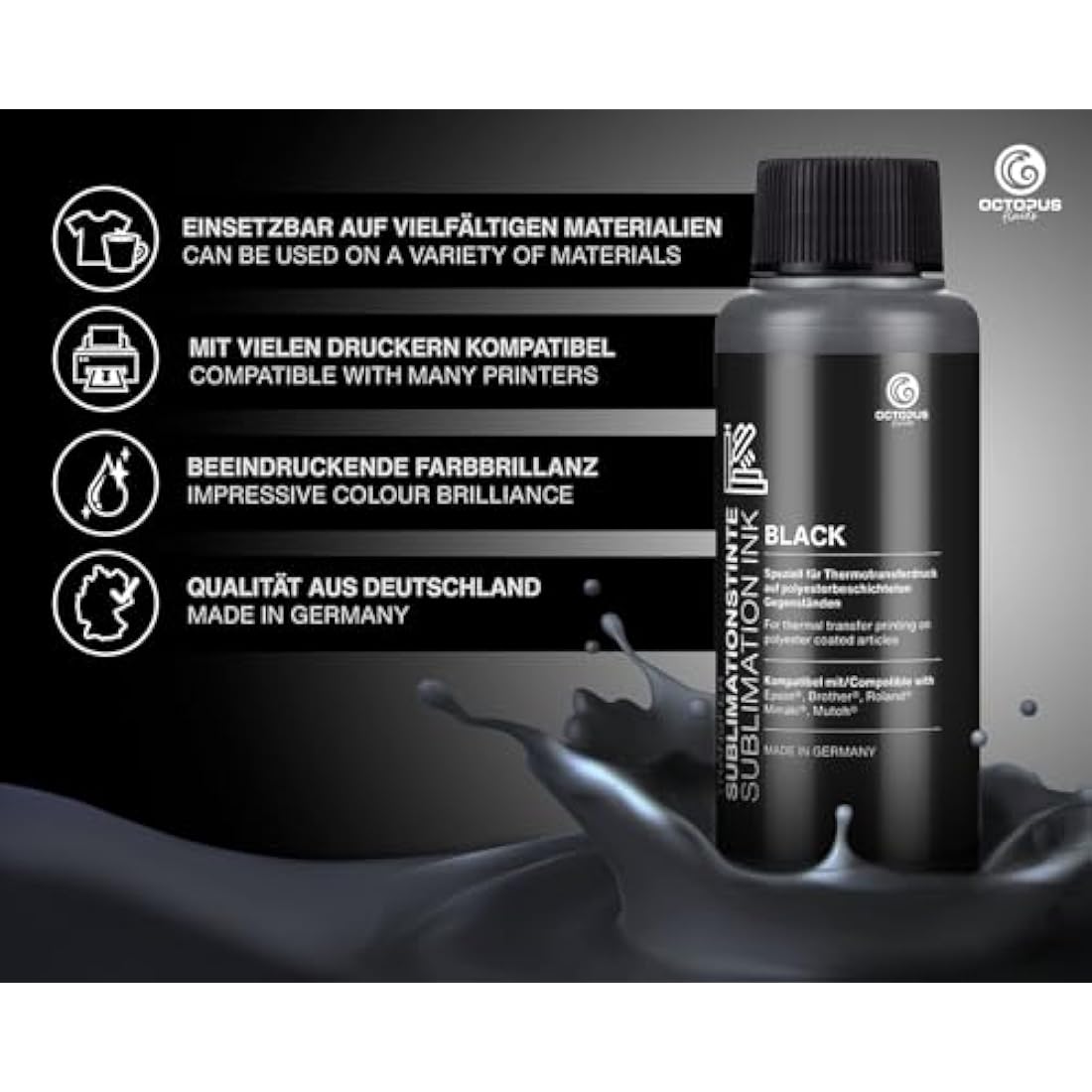 Octopus 4x 500 ml Sublimation ink compatible for Epson, Brother, Roland, Mimaki, Mutoh, CMYK