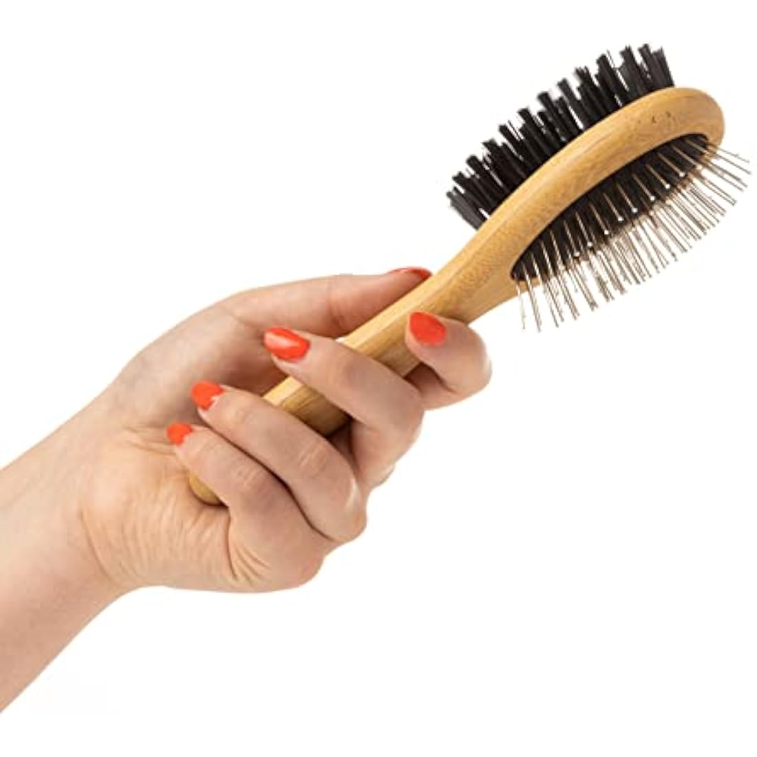 Mikki Bamboo Combi Brush, for Grooming Dog, Cat, Puppy with Smooth Short and Medium Hair Coats, Handmade from Natural Sustainable Bamboo, Small,Brown