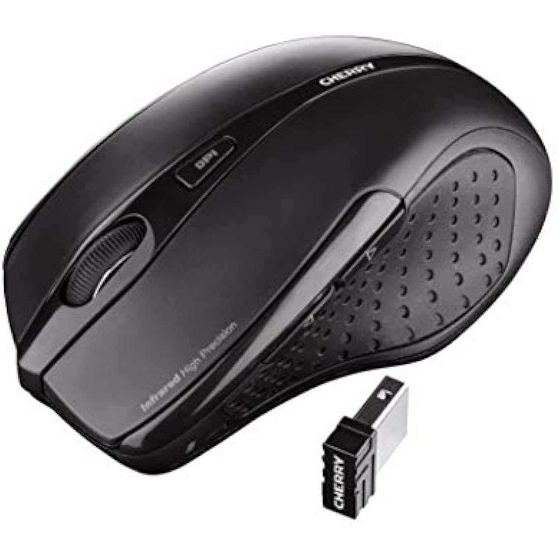 CHERRY MW 3000, Wireless Ergonomic Right-Handed Mouse, 2.4 GHz RF, 6 Buttons, Optical Sensor, Rubberised Side Panels, Battery-Operated, Black