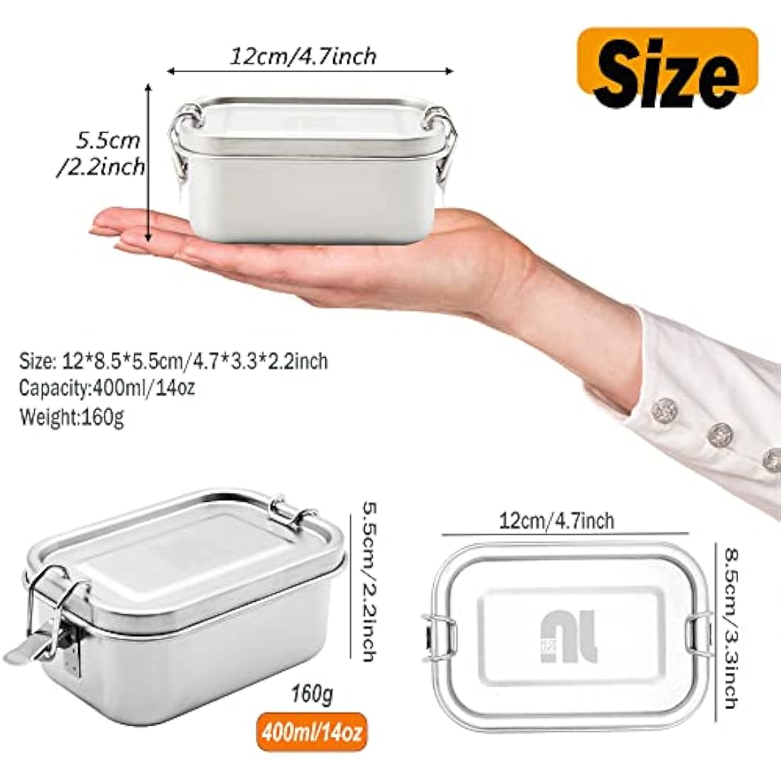 nicelock Small Food Storage Container Stainless Steel Lunch Snack Boxes Food Prep Containers with Lids Airtight Freezer & Dishwasher Safe | 400 ml | BPA-Free Plastic-Free | Pack of 3