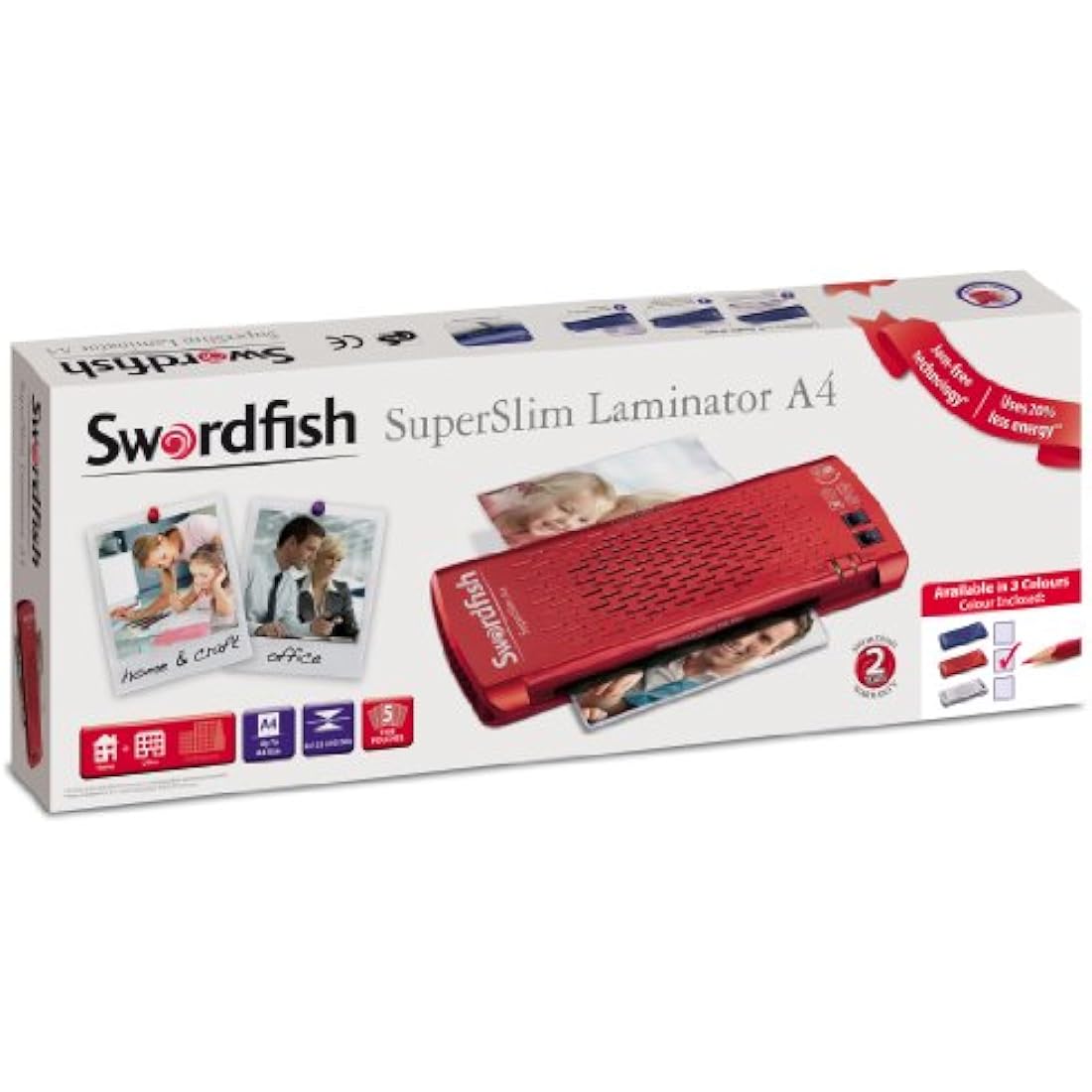 Swordfish Super Slim A4 Paper/Document Laminator with 4 Rollers - Red Ref: 40186