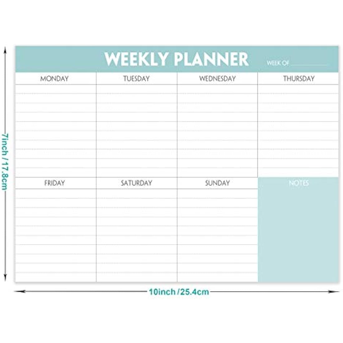 Weekly Planner Pad - Tear Off Planning Pad with Daily Schedule & Calendar, 52 Sheets, 100gsm Paper, Undated Weekly To Do List Notepad, 25.4x17.8cm