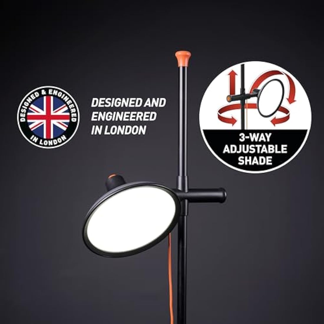 Daylight Artist Studio Lamp 2-6,000 Lux LED with 95+ CRI, 24cm -Wide Shade, Black