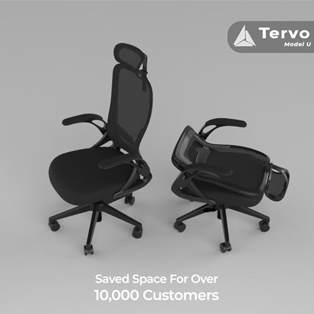 Tervo Model U | Folding Office Chair for Small Spaces | Ergonomic Design with High Rebound Mesh | Computer Desk Chair for Gaming | For Adults & Kids | Foldable & Compact with Flip Up Arms