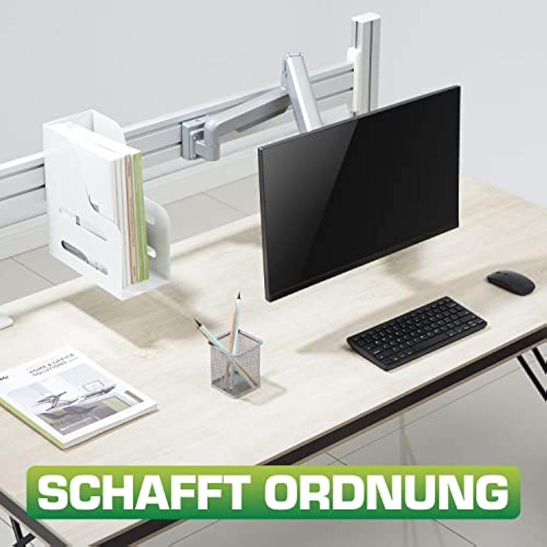InLine Slatwall 23183C Lifter Monitor Wall Mount for Slatwall System, Wall or Table Mounting, with Arm, Desk Mount for 17-32 Inch Screen, VESA 75/100 mm Silver Grey, 23183C