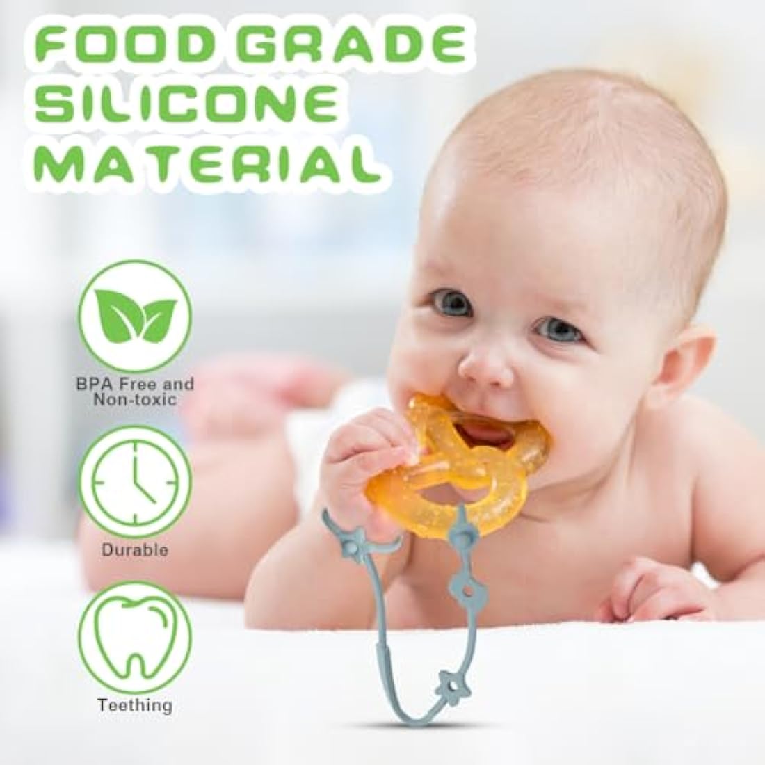 Vicloon Silicone Toy Clip, 4Pcs Toy Safety Straps, Food Grade Silicone Pacifier Clips Sippy Cup Strap, Adjustable Stroller Pacifier Strap Hanging Toys, Baby Toy Anti Drop Chain (Blue/Green)