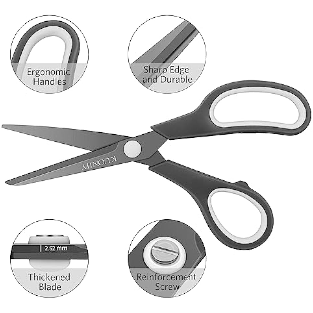 KUONIIY Scissors Ultra Sharp Titanium Coating Blades Soft Comfort-Grip Handles Multi-Purpose Scissors Set of 5