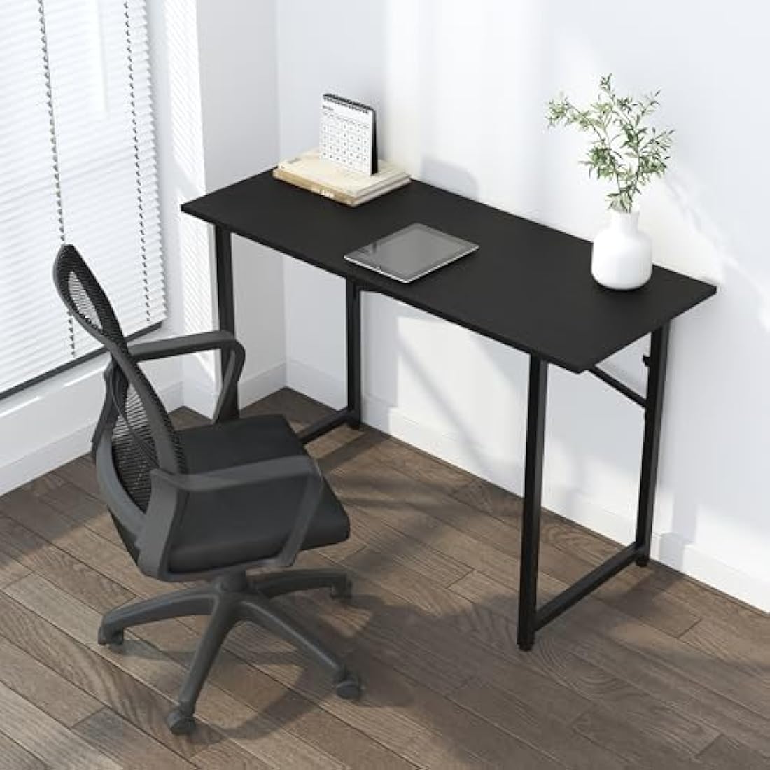 Lutown-Teen Folding Computer Desk 120 cm, Writing Gaming Computer Camping Table, No Assembly Required Home Office Desk, Black