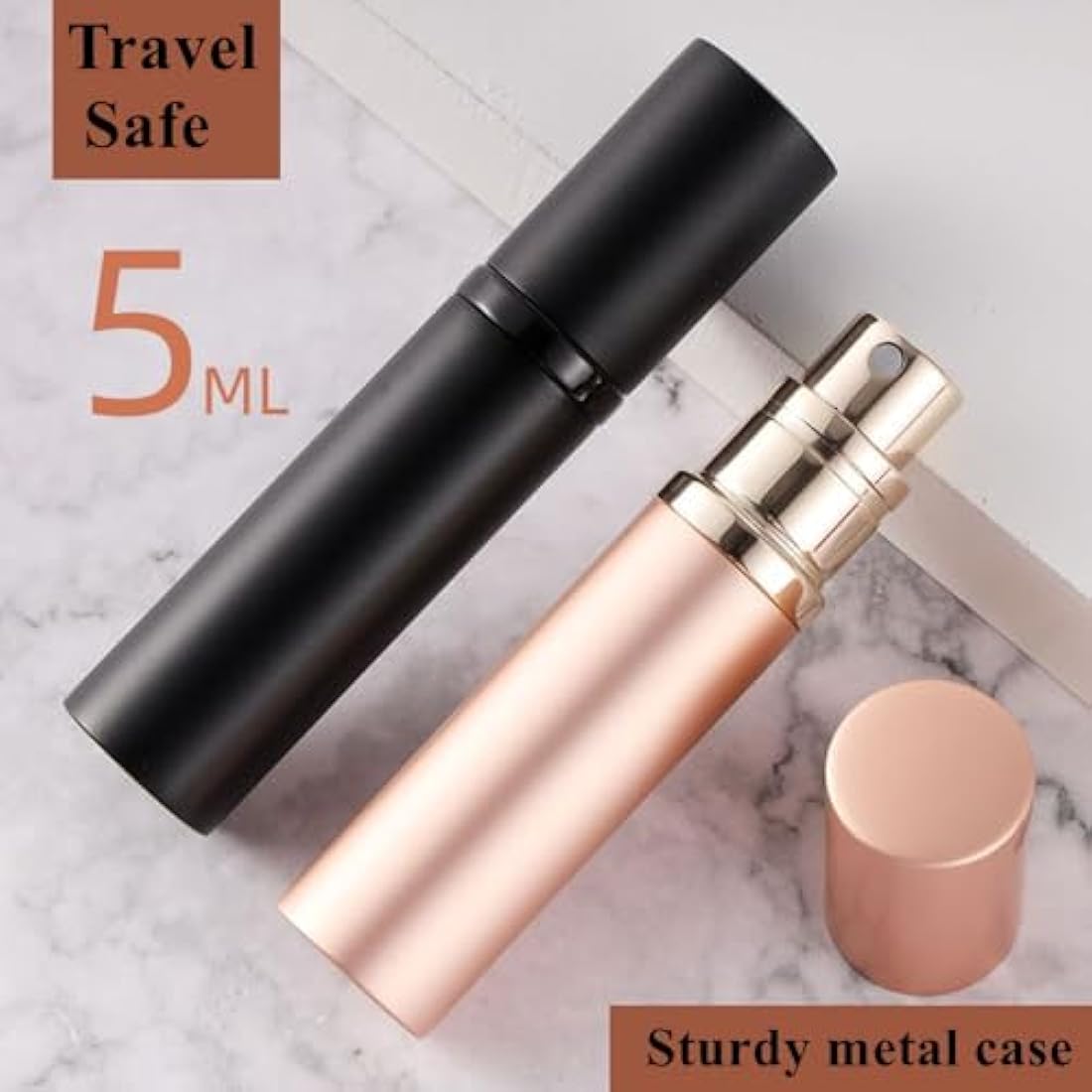 Aurdox Perfume Atomiser, Portable Travel Size Perfume Bottles, Dispensers, Atomizers with Pump for Women and Men, 5ml/black