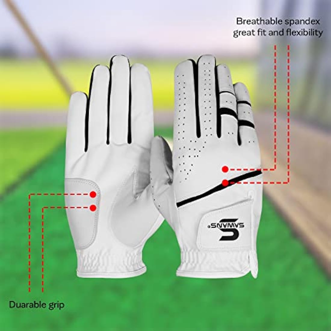 SAWANS Golf Glove Men's Durable Premium Leather Left Hand Right All Weather Grip Golfer Gloves Non Slip Flexible Golfing