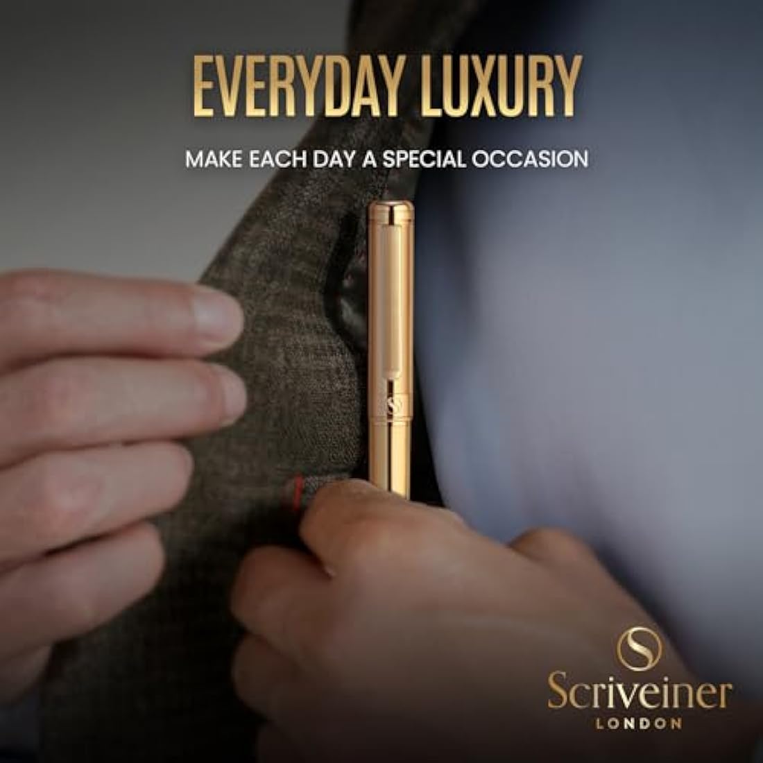 Scriveiner Gold Ballpoint Pen - Stunning Luxury Pen, Real Gold Plating, Schmidt Black Refill, Best Ball Pen Gift Set for Men & Women, Professional Executive Office, Nice Fancy Designer Pens