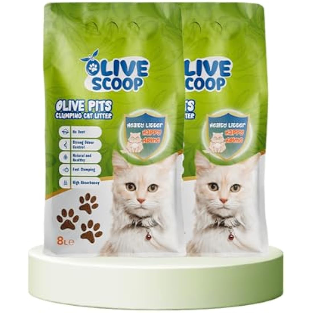 Olive Scoop Natural Cat litter Clumping | Made From 100% Olive Pits | Dust Free Cat Litter | Kitten Litter | Ultra Clumping Cat Litter Odour Control - 16L (2x 8L pack)