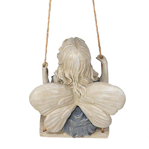 Design Toscano EU42046 Summertime Fairy on a Swing Hanging Statue, 29 cm, Polyresin, Two Tone Stone, Multicolored