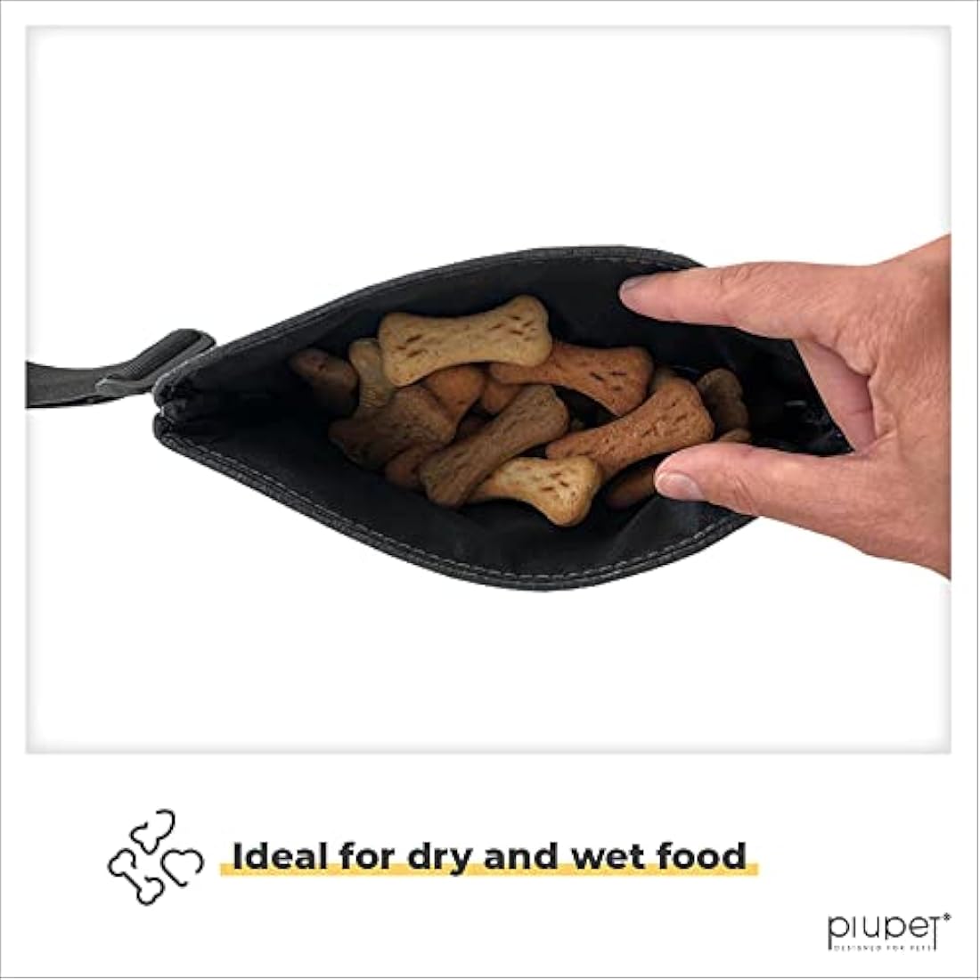 PiuPet® Dog treat pouch I With 3 pockets I Magnetic closure I Dog walking bag I Dog treat bag I Dog food pouches in felt-look I Dog training treat pouch