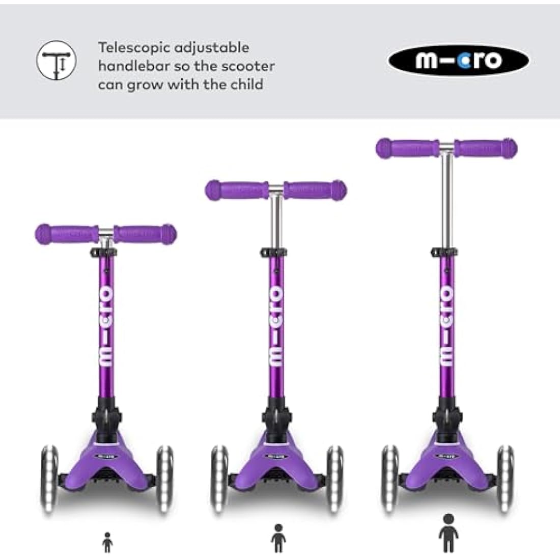Micro Scooters | Mini Micro Deluxe LED Children's Scooter | Handlebar Adjustable & Foldable | Extra Grippy Deck | Weather Tested Stem | Light Up Wheels | Foldable | 2-5yrs | Boys & Girls