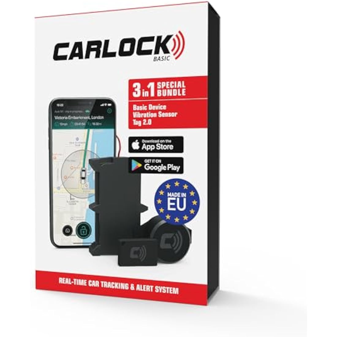 CARLOCK Basic Anti Theft Car Device Security System - Wired Car GPS Tracker, Vibration Sensor, & Car TAG - Car Alarm System - Phone Apps & Instant Alerts - Van Vehicle Tracker
