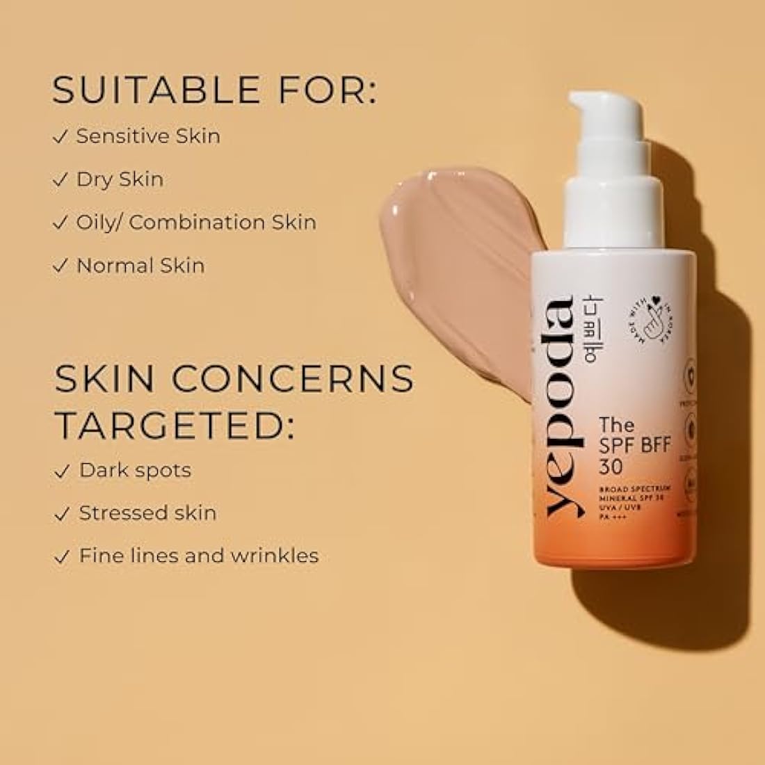 Yepoda Tinted Sunscreen - The SPF BFF, Day Cream with Sun Protection Factor (SPF 30), Mineral Zinc Sunscreen with Moisturizing Aloe Vera and Hyaluronic Acid (50 ml)