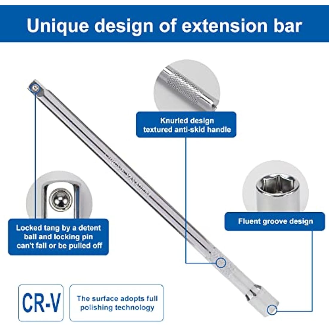 DAKCOS 9 Piece Extension Bar Set, 1/4" 3/8 "1/2" Drive Socket Extension Bar, Extensions Socket Tool, CR-V Steel