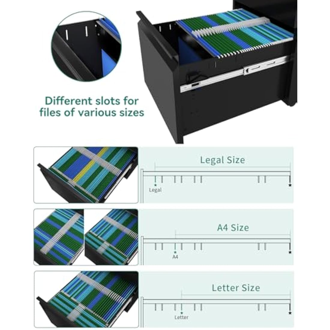 YITAHOME Mobile Filing Cabinet with 2 Lockable Drawers, Anti-tipping Rolling Filing Cabinet with Wheel for Home Office, Under Desk File Storage Cabinets for Letter/Legal/A4 Size, Black, 51 x 39 x 71cm