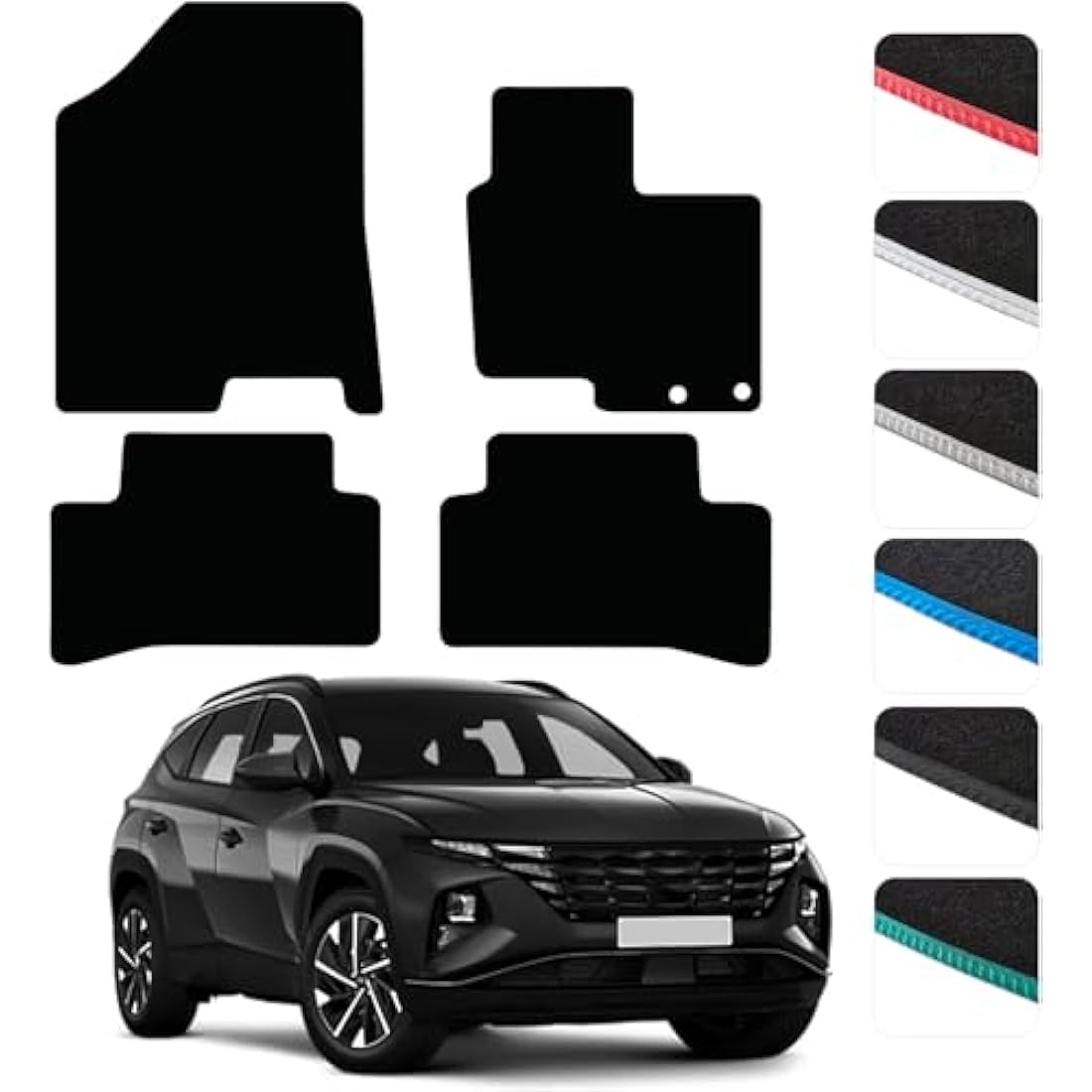GCM - Car Floor Mats for Hyundai Tucson 2021 to Present (Also for Electric & Hybrid) Full Floor Protection-Anti Slip & Fit Mat with Clips Easy Clean Car Carpet All-Weather - Red Edging, Carpet