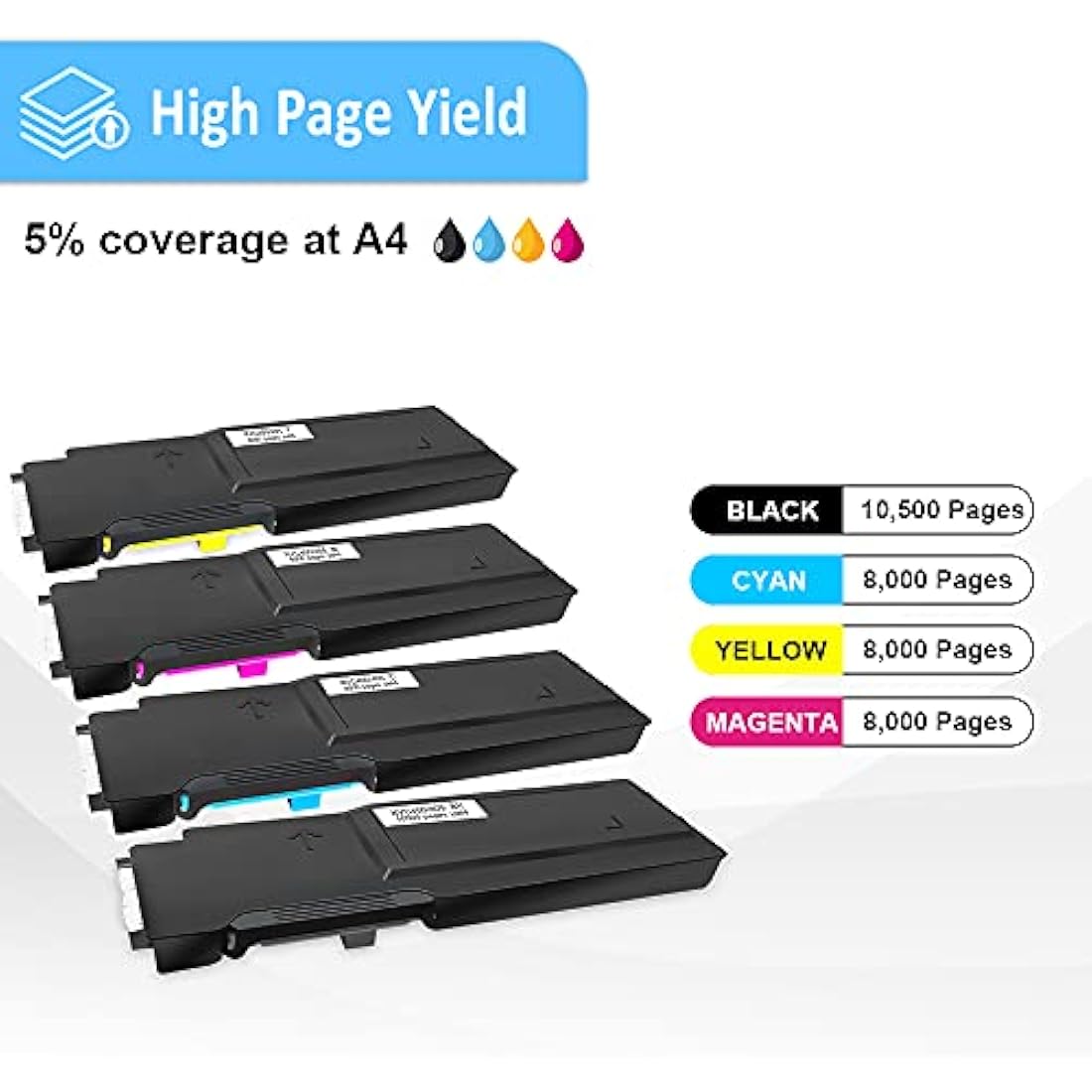 4 Colors Compatible Toner Cartridges (Black Cyan Magenta Yellow) Extra High Yield 10500 pages for Black 8000 pages for C/M/Y for Xerox VersaLink C400 C400n C400dn C405 C405n C405dn MFP Laser Printers