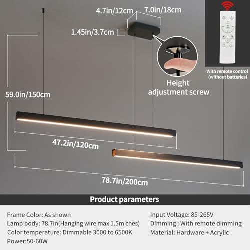 Mikeru 200cm Long Pendant Light, Put Together Kitchen Pendant Lights Over Island Dimmable Pool Table Lights 10% to 100% Dining Table Chandelier with Memory Function for Living Room, Conference Room