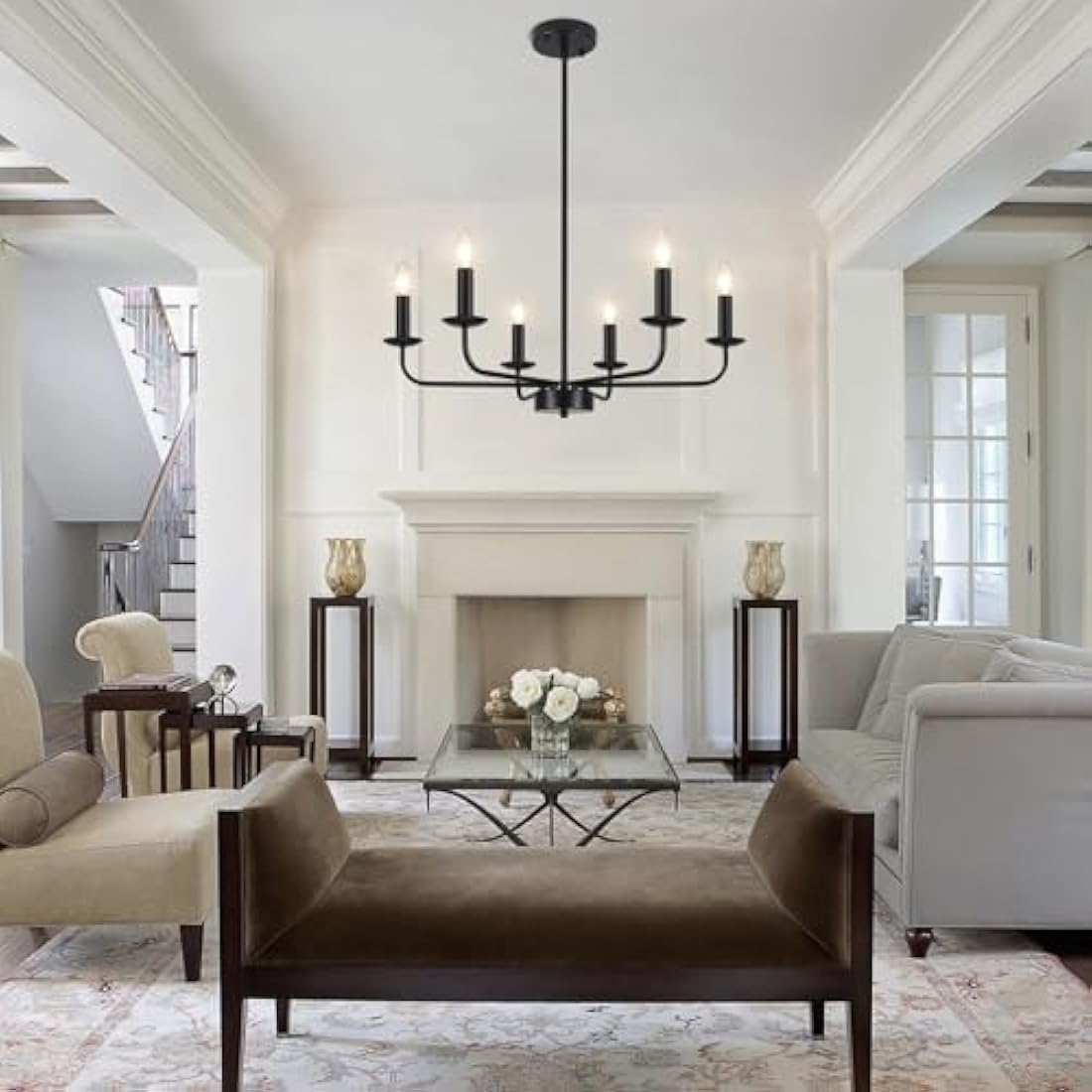 QAREHL Chandeliers Ceiling Light, 6 Arms Black Chandelier Light Pendant Light Fitting Ceilings Living Room, Rustic Bedroom Lighting Fittings, Dining Room Lights Ceiling Over Table, E14 Socket