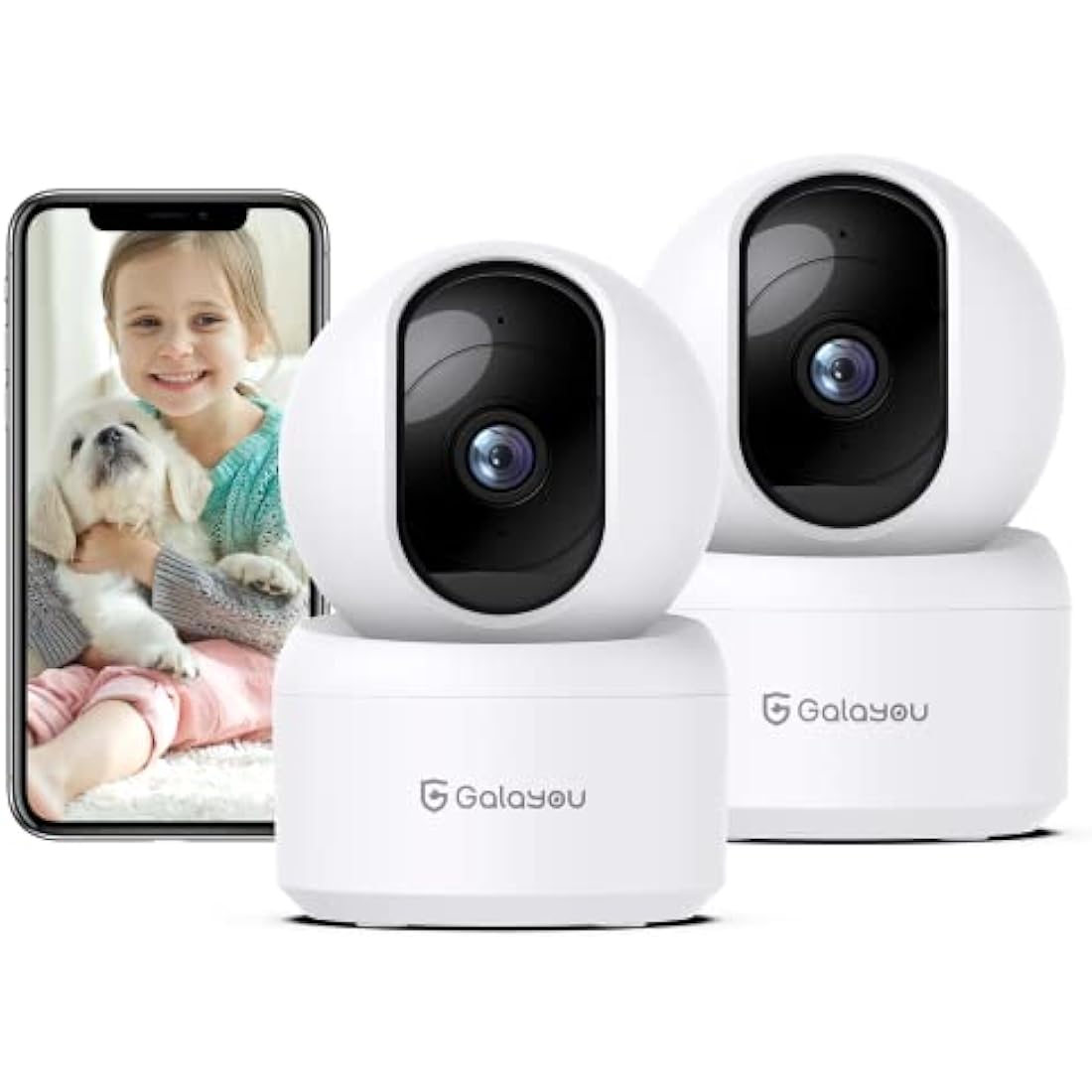 GALAYOU 2K WiFi Pet Camera, Home Security Camera Indoor for Dog, Cat, Baby Monitor Camera, 360° Wireless, Motion Tracking, Night Vision, 2-Way Audio, Works with Alexa&Google Home G2 (2P)