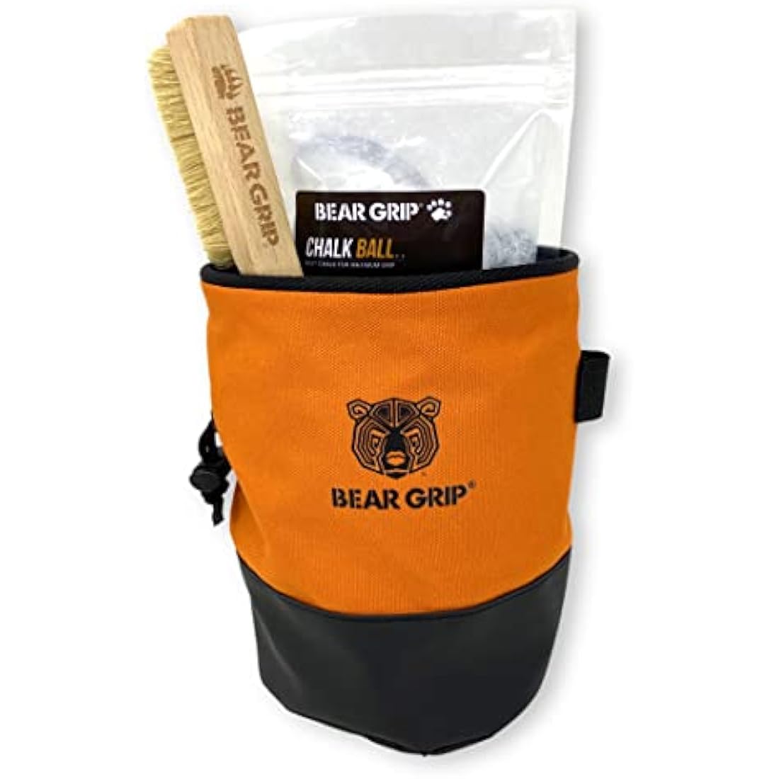 BEAR GRIP Premium Chalk Bag Bundle Pack for Rock Climbing with Waist Belt Chalk Ball and Brush.