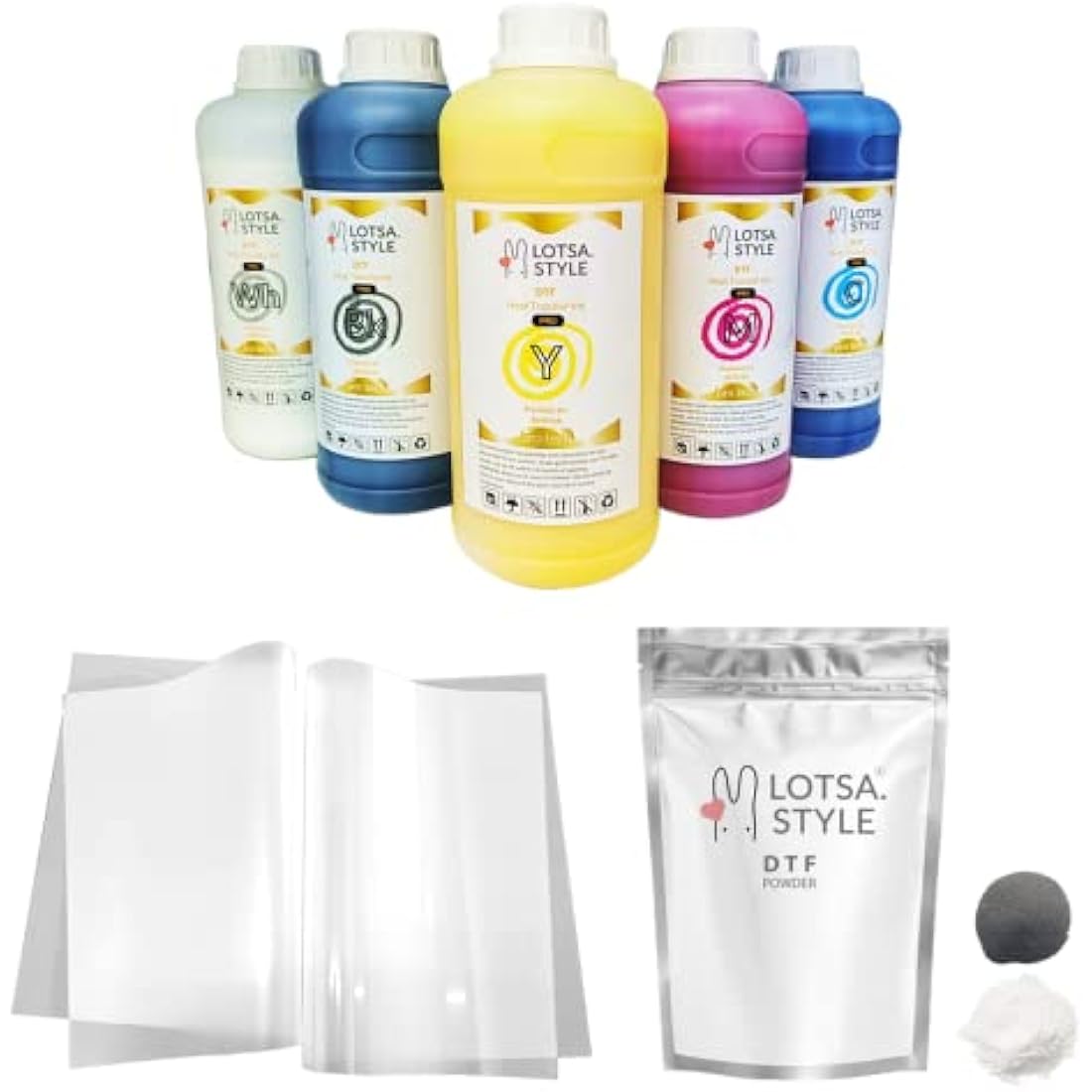 LOTSA. STYLE Premium PRO DTF Ink Refill for Inkjet Printers Heat Transfer Film Printing, Large and Wide Format Commercial Edition (1000ml, White)