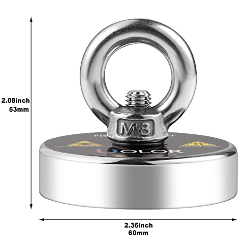 Uolor Magnet Fishing Kit – N35 Neodymium Eyebolt Fishing Magnet 160KG (353LB) Pull Force with 20M Rope, Gloves & Threadlocker for River Treasure Hunting & Salvage
