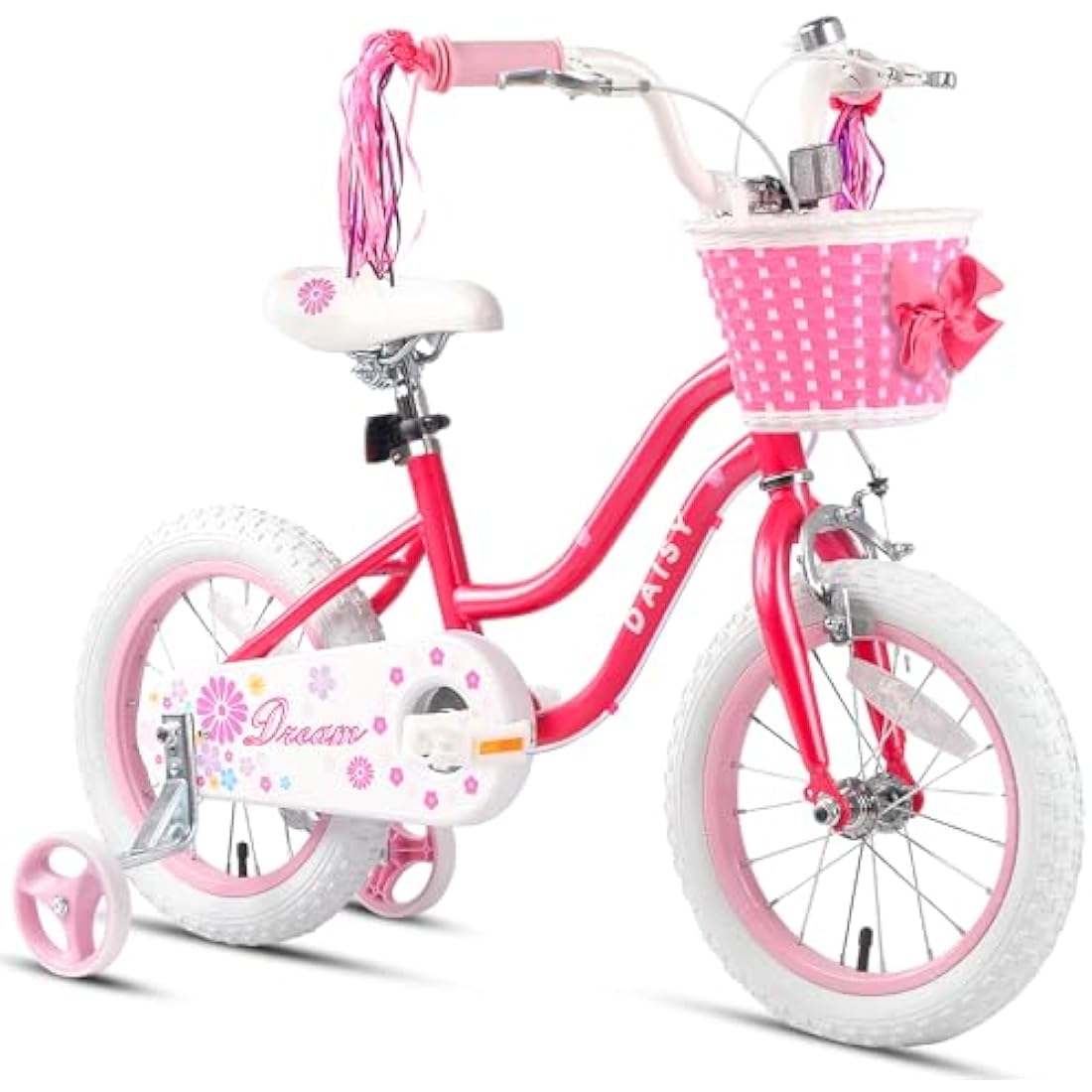 Glerc Daisy 14 Inch Girls Bike for 2-7 Years Kids with Stabilisers Basket Streamers and Bell,Multiple Colors