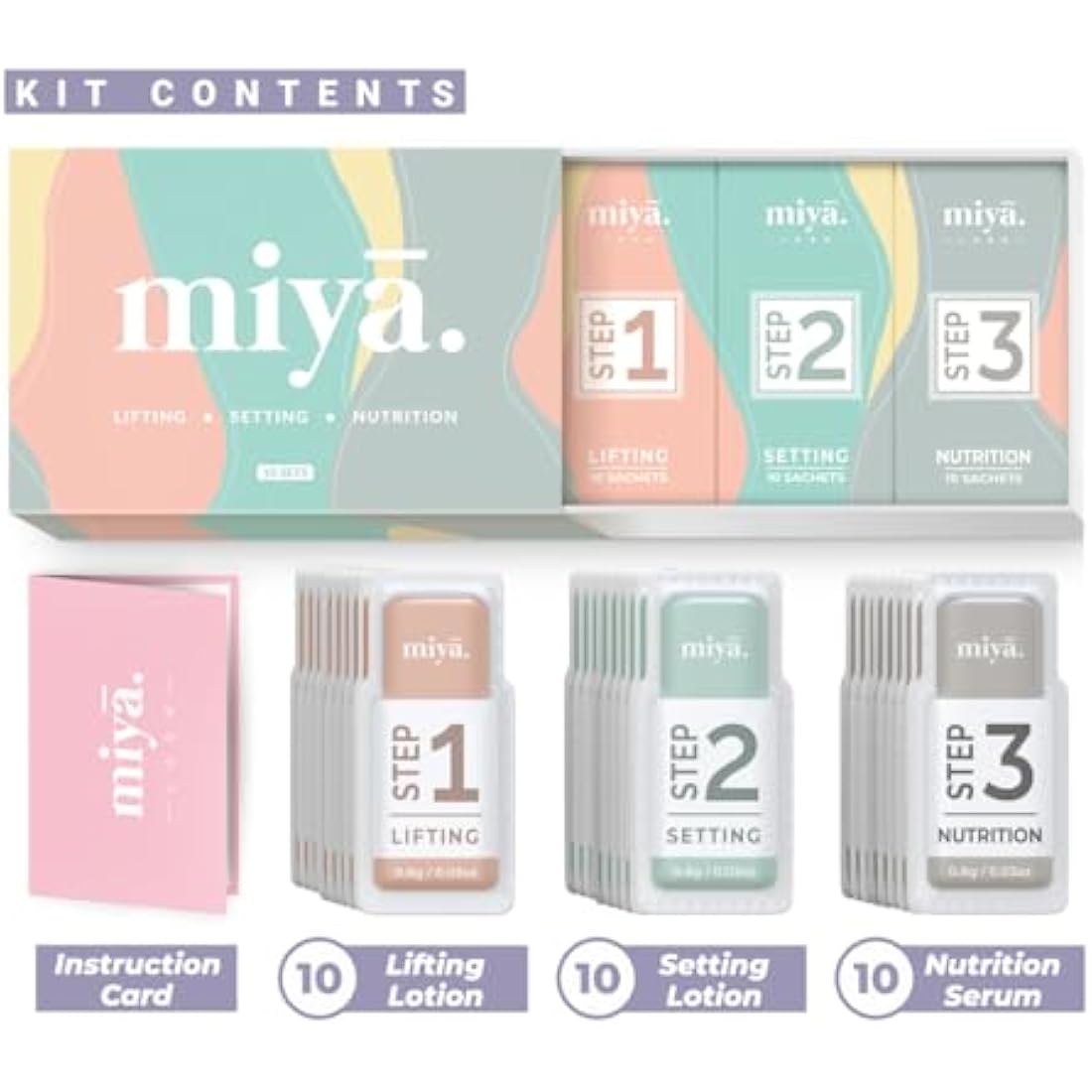 MIYA LASH 2 in 1 Lash Lift & Brow Lamination Lotion Set | Sachet Refill for Lash Lift Kit & Eyebrow Perm | Fast Acting 3-Step Lifting, Setting Lotions with Nutrition Serums | 10 Treatments | Salon Use