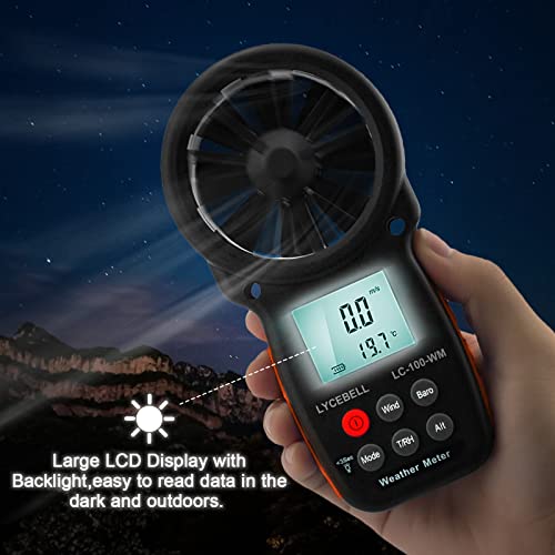 LYCEBELL Digital Anemometer Barometer, Handheld Wind Speed Meter for Wind Velocity, Wind Chill, Humidity, Altitude, with Backlight LCD, Barometric