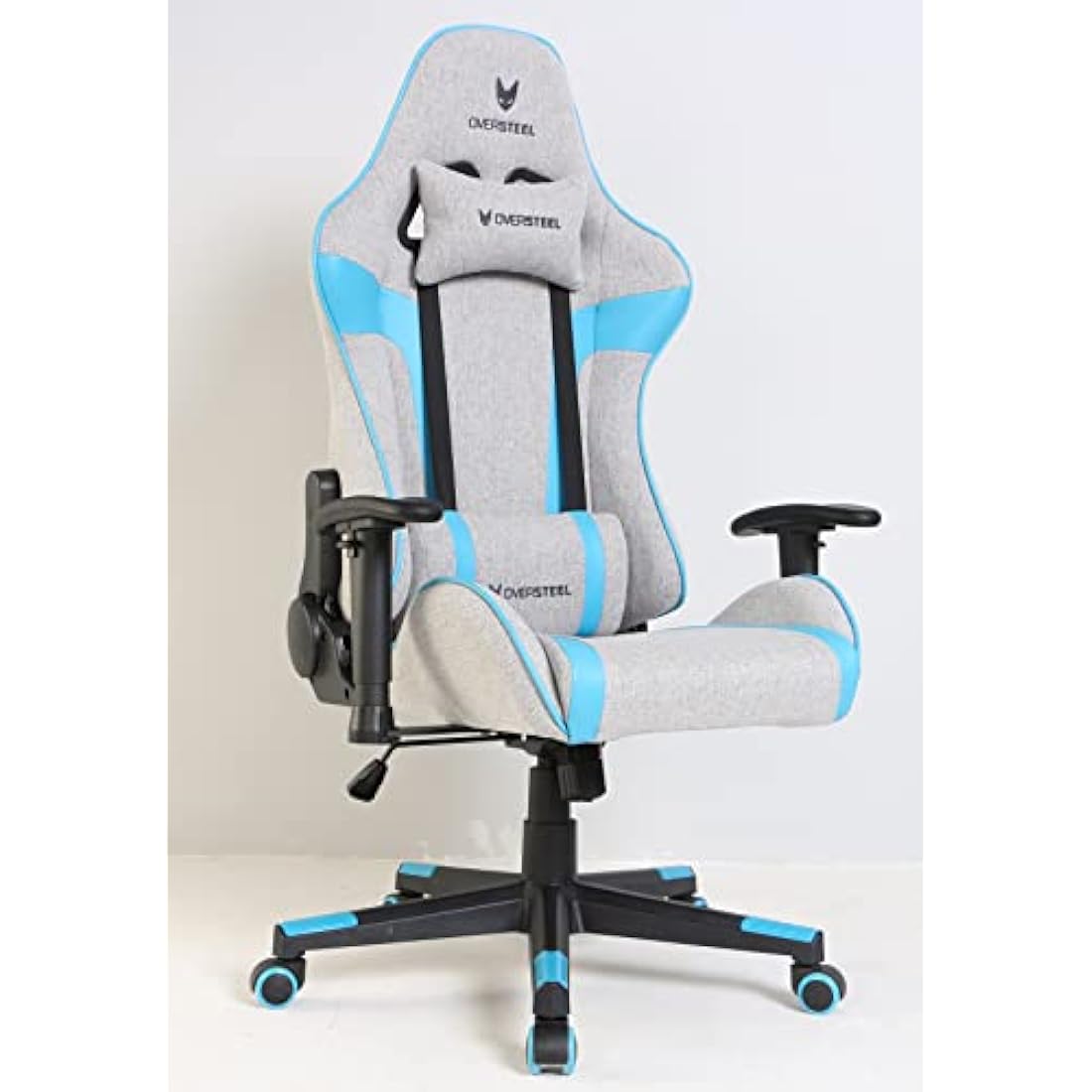 Oversteel - ULTIMET Professional Gaming Chair, Breathable Fabric, 2D Armrests, Height Adjustable, 180° Reclining Backrest, Gas Piston Class 3, Up to 120Kg, Gray/Blue