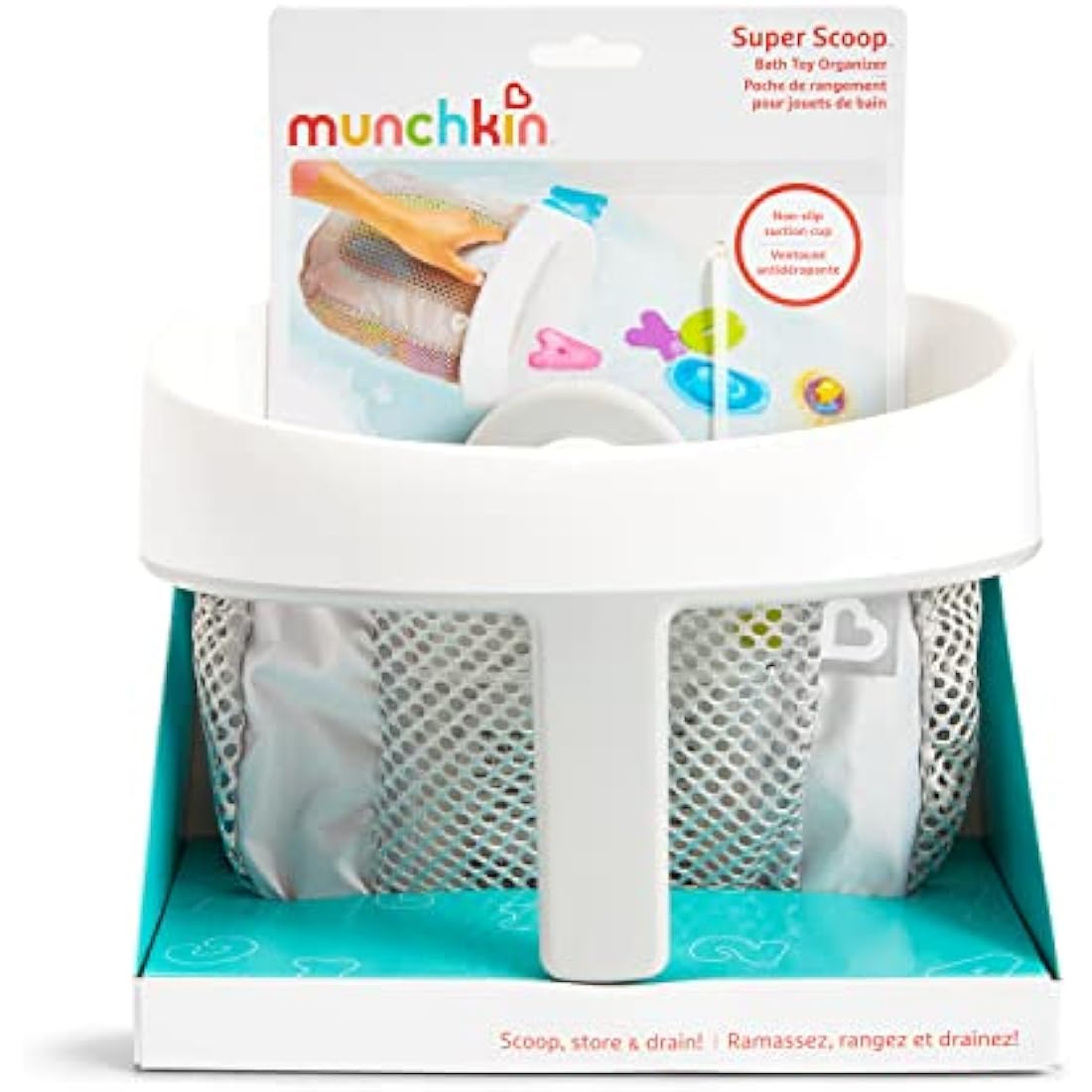 Munchkin Super Scoop Baby Bath Toy Storage Basket & Net | Removable Wall Hanging Bath Tidy | Baby Bath Caddy & Bath Organiser Rack | Shower Bath Toy Holder | Bathroom Toy Net with Suction Cup & Handle