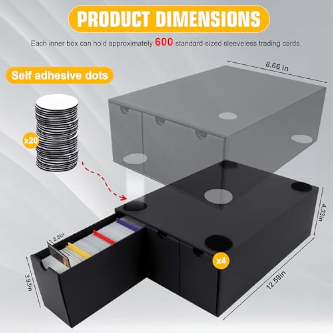 QLOUNI 12000+ Trading Card Storage Box,Card Storage Box with 48 Card Dividers, Labels and Tape,Trading Card Organizer for Collecting TCG,MTG, PTCG, Baseball Cards