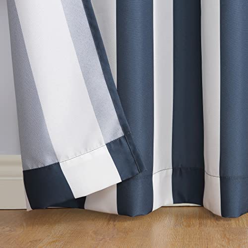 Sun Zero Valencia 2-Pack Cabana Stripe Indoor/Outdoor UV Protectant Energy Efficient Grommet Curtain Panel Pair, 54" x 108", Indigo