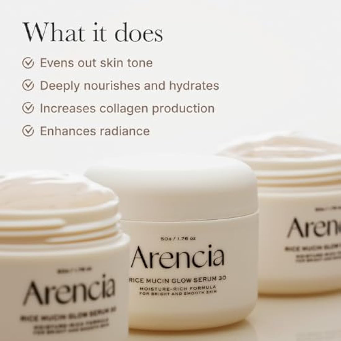Arencia Rice Mucin Overnight Glow Face Mask Serum 30, 1.76 oz, Plumps Skin with Hyaluronic Acid
