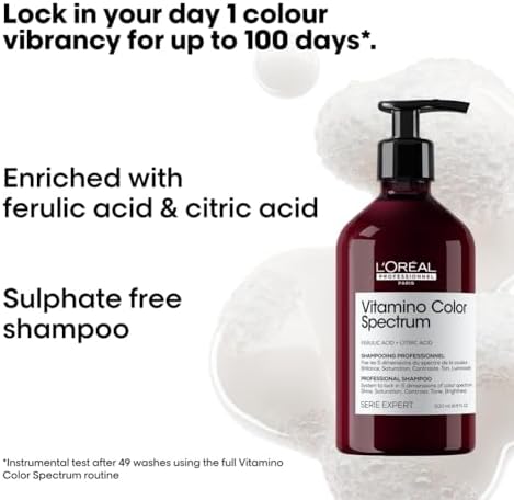 L'Oréal Professionnel Vitamino Color Spectrum Sulphate Free Shampoo, For Coloured Hair, With Ferulic Acid + Citric Acid, Shine, Lock in Day 1 Colour Vibrancy for 100 Days