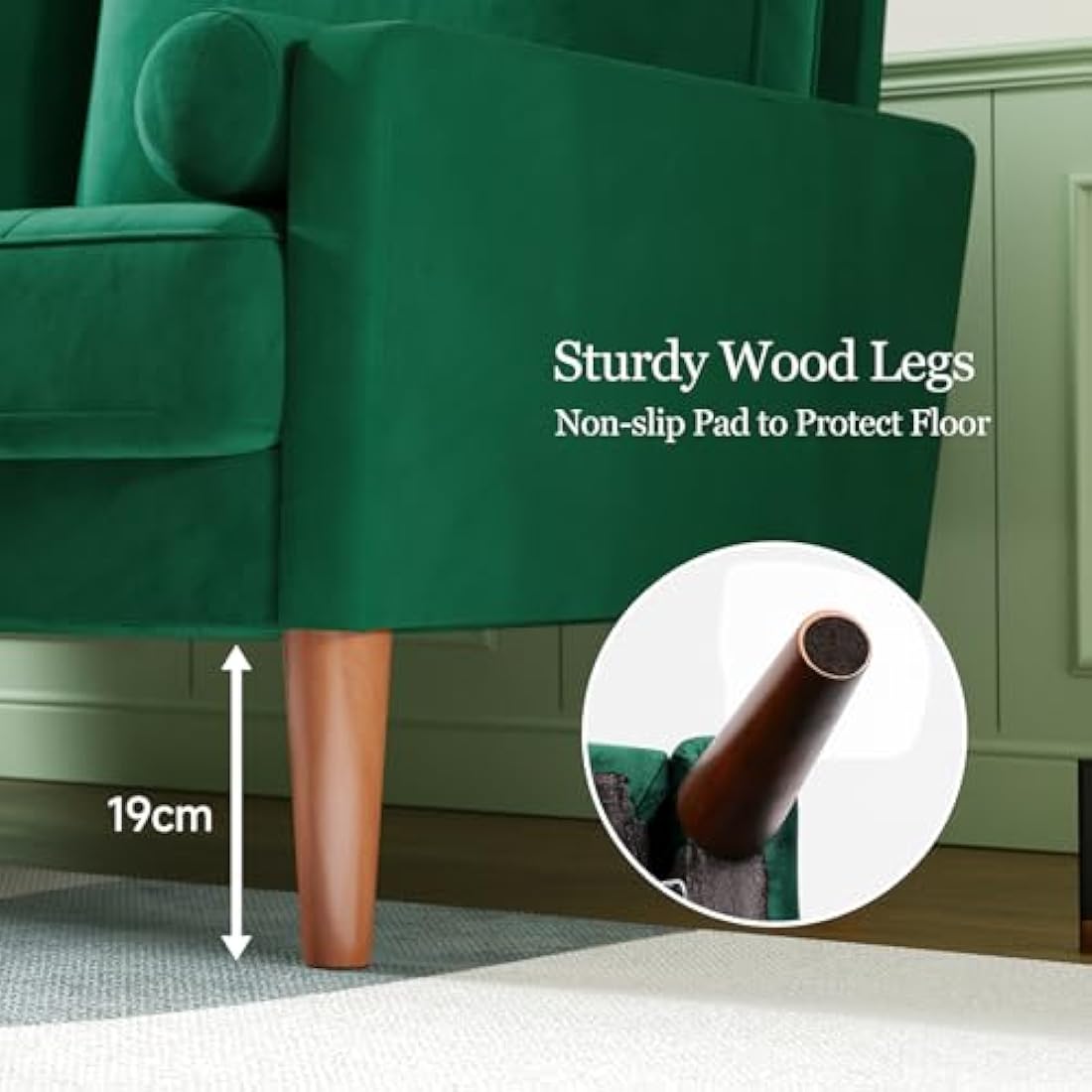 Vesgantti Small 2 Seater Sofa Green, Comfy Couch with Spring Cushion, Velvet Sofa with Wood Legs, Modern Love Seat Sofa 2 Seater for Living Room, Small Couch for Bedroom, Green Office Couch