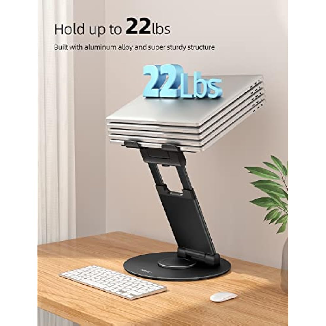 Nulaxy Swivel Laptop Stand for Desk with 360 Rotating Base, Adjustable Height up to 20", Ergonomic Laptop Riser Holder Computer Stand Compatible with MacBook All Laptops Computer 10-17", Black