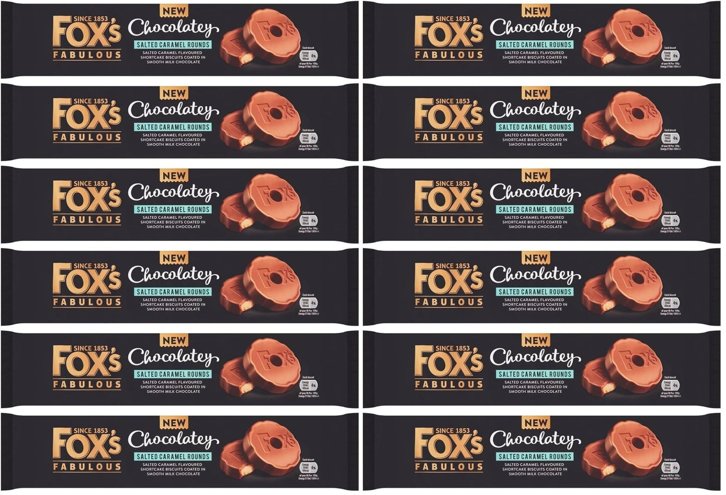 12 x Fox's Fabulous Chocolatey Salted Caramel Rounds 130G