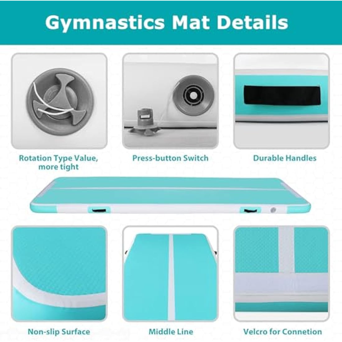 MEKETUM Air Tumble Track Gymnastic Mat Inflatable 6.6ft 10ft 13ft 16ft 4/8 Inch Thickness Gym Tumbling Floor Mats with Air Pump for Home Use/Cheerleading/Yoga/Dance/Water Fun