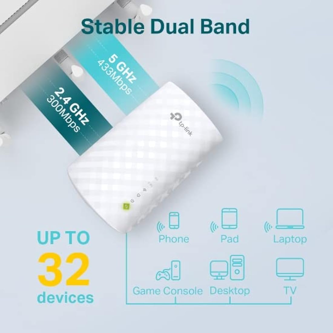 TP-Link RE220 WiFi Extender Booster, Dual-Band AC750 Mbps Range Extender Repeater with Ethernet Port, Connect Wired Devices, Works as a Wireless Adapter, Connect up to 32 Devices,Simple Two-Step Setup