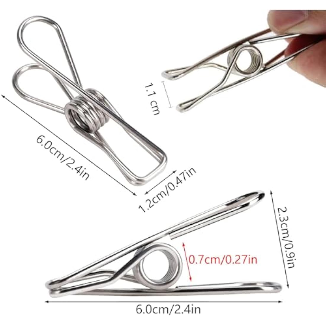 Skroad 48 Pack Clothes Pegs, Stainless Steel Laundry Hanging Clothesline Clips for Clothes, Paper Files, Snacks Seal
