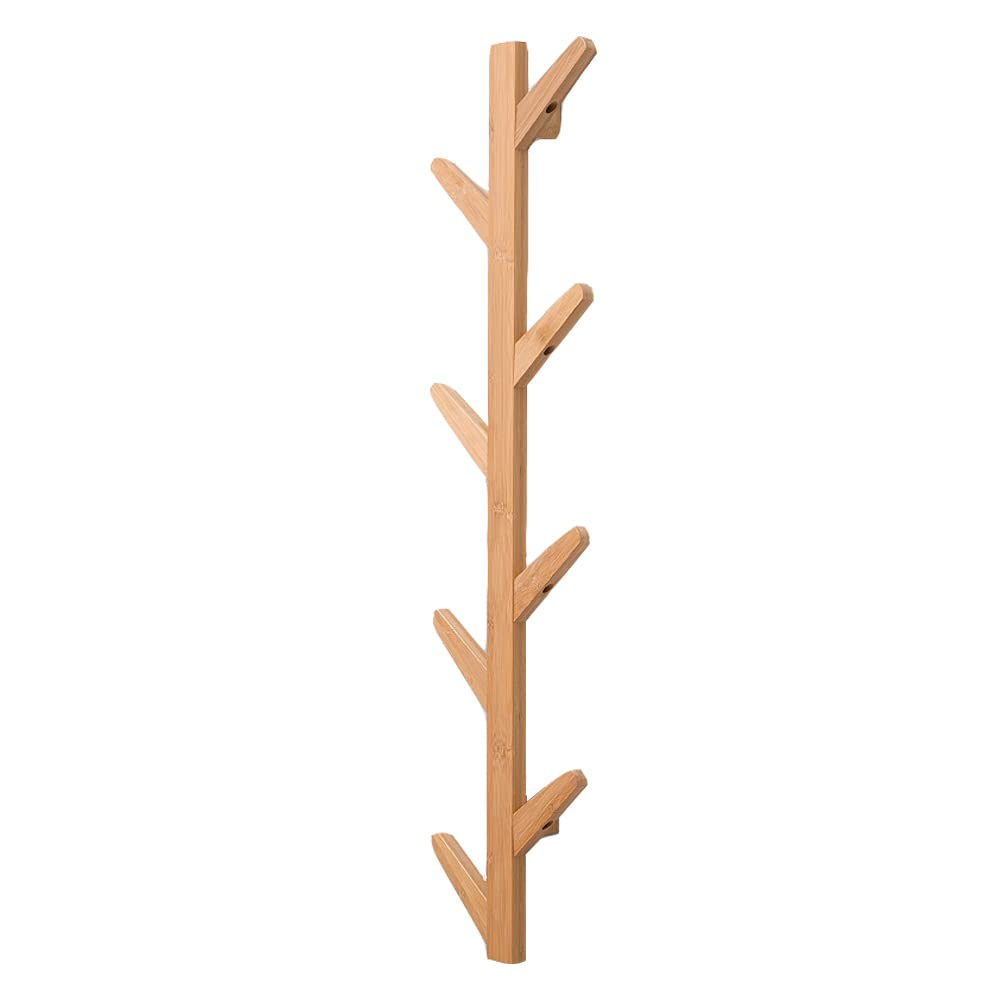 Wall-Mounted Wooden Coat Rack – Tree Shape – 8 Hooks for Hanging