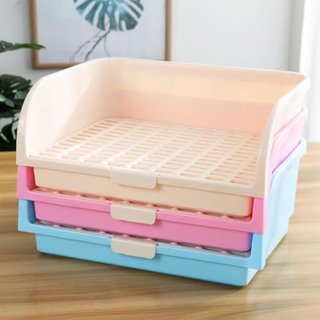 Oncpcare Super Large Rabbit Litter Box, Small Animal Restroom Square Bunny Litter Box Guinea Pig Litter Tray Pet Toilet Chinchilla Potty Trainer (Beige)