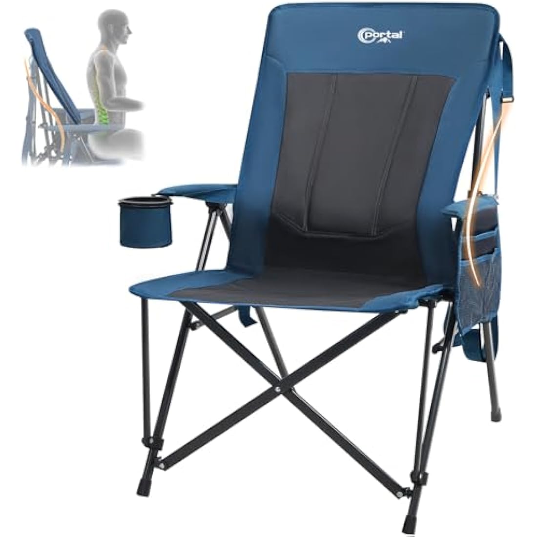 Portal Folding Camping Chair for Adults with Lumbar Support Heavy Duty 180KG High Back Garden Festival Picnic Chair Hard Armrests Deluxe Foldable Collapsible Portable for Fishing Beach Patio